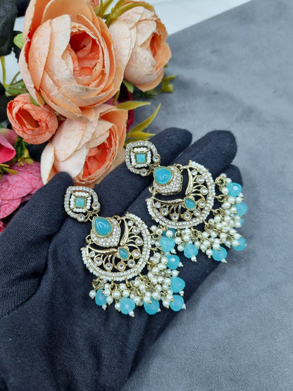Statement Chandbali Earrings with Pearl & Bead Drops