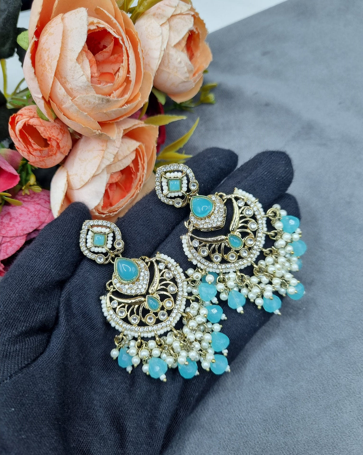 Statement Chandbali Earrings with Pearl & Bead Drops