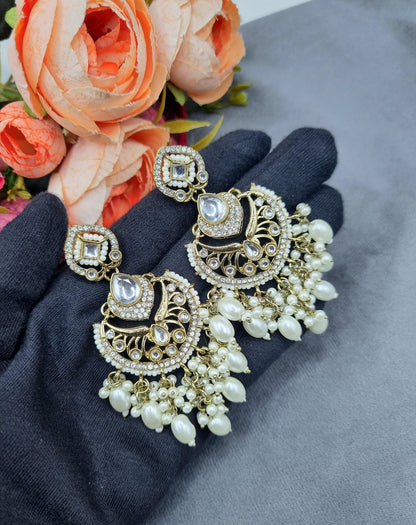 Statement Chandbali Earrings with Pearl & Bead Drops