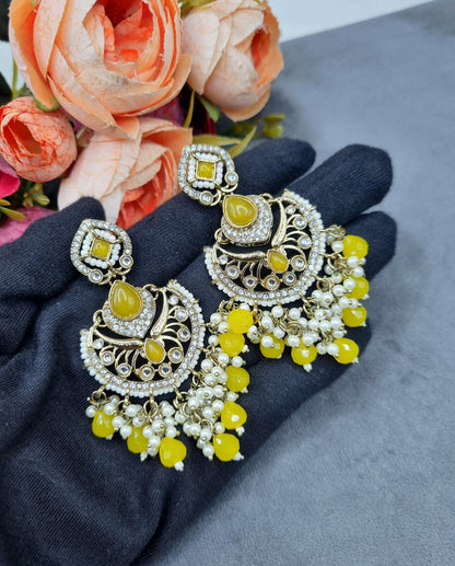 Statement Chandbali Earrings with Pearl & Bead Drops