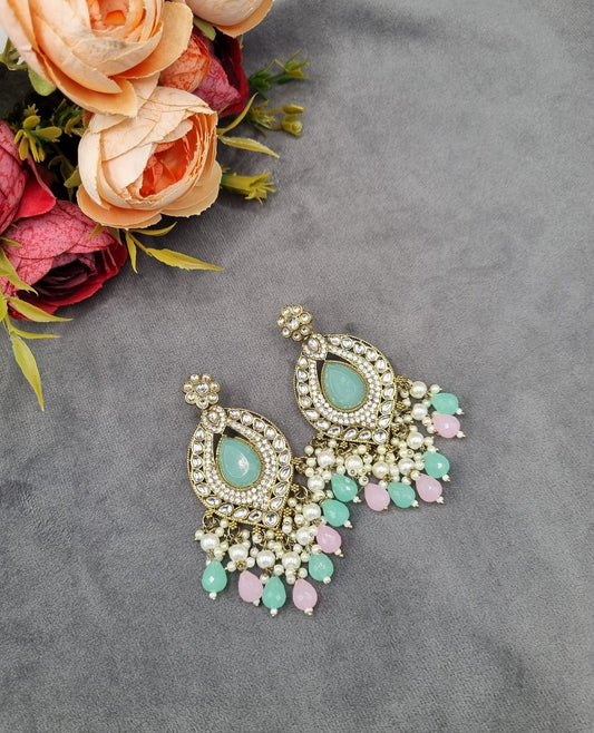 INTRICATE OVAL FRAME DROP EARRINGS WITH PEARL & BEAD CLUSTER