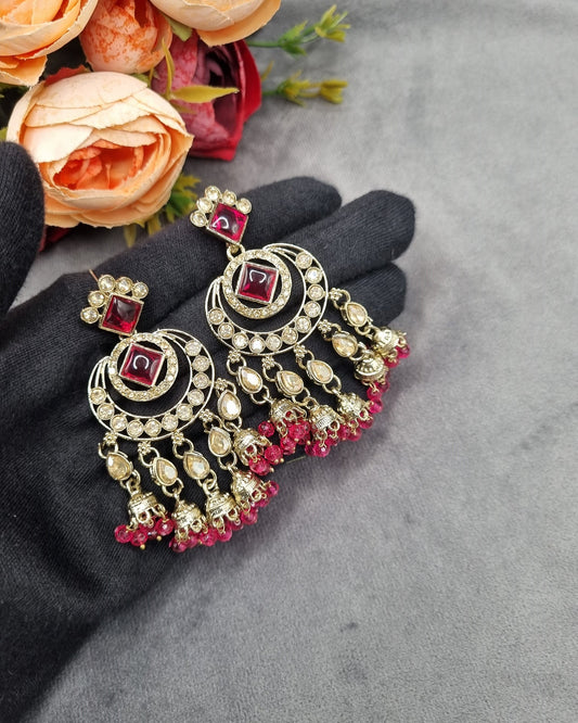 GEOMETRIC STONE-STUDDED CHANDBALI STATEMENT EARRINGS