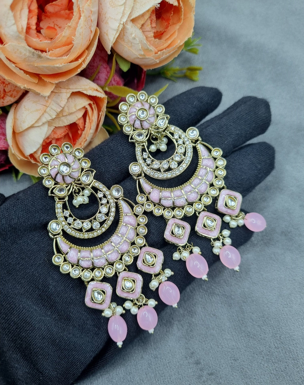 Royal Chandbali Statement Earrings with Meenakari & Pearl Drops