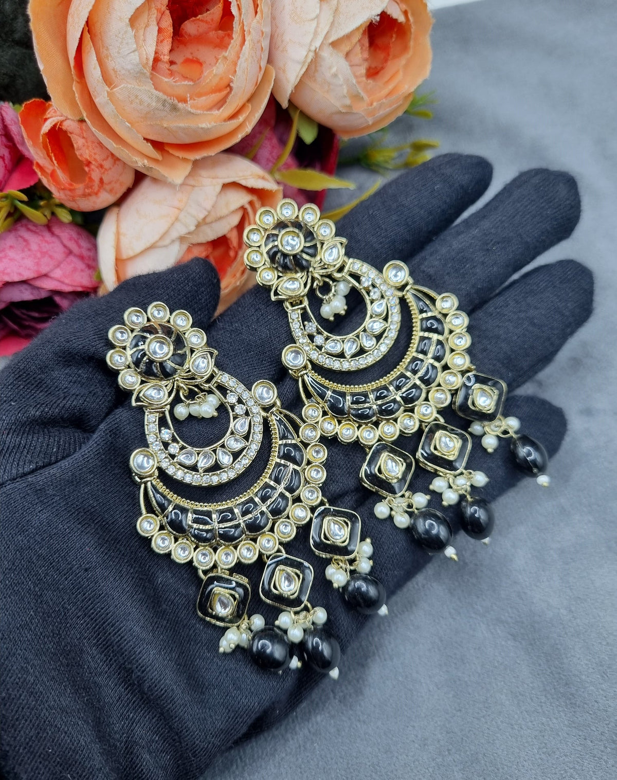 Royal Chandbali Statement Earrings with Meenakari & Pearl Drops