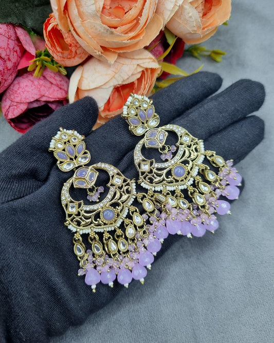 Grand Chandbali Statement Earrings with Bead Droplets