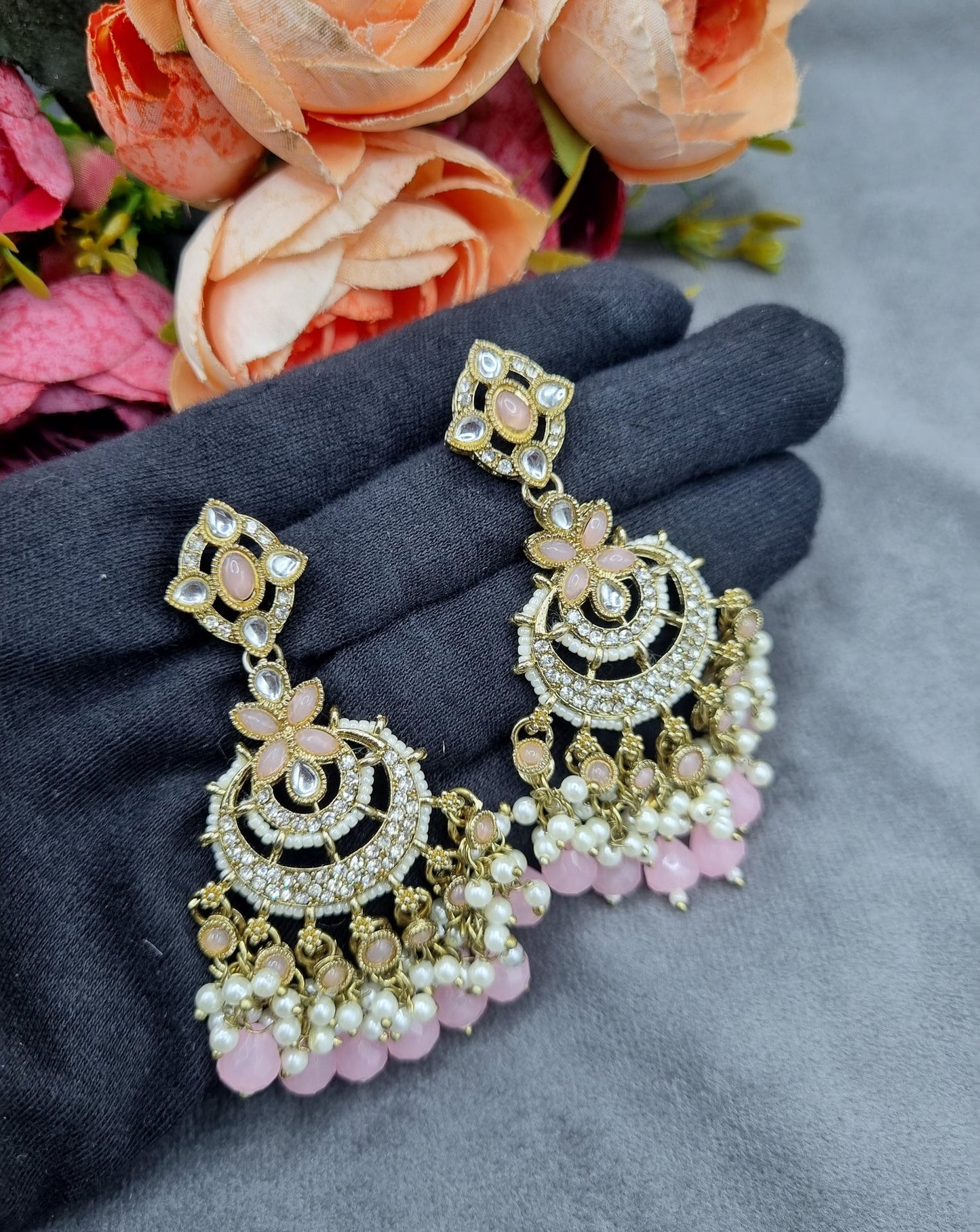 Regal Crescent Earrings with Pearl Drops