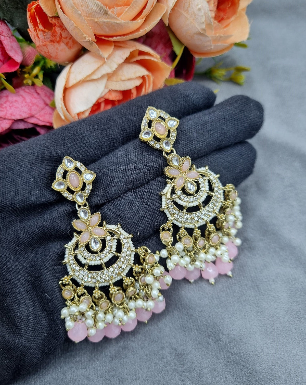 Regal Crescent Earrings with Pearl Drops