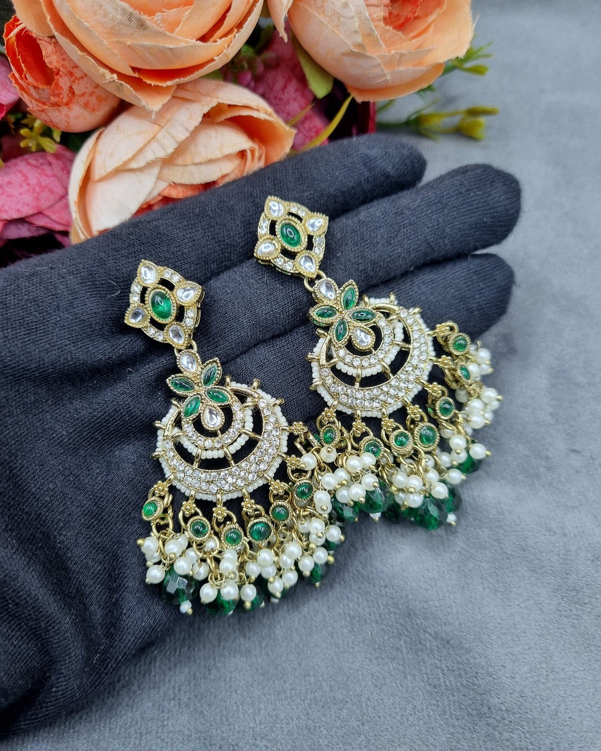 Regal Crescent Earrings with Pearl Drops