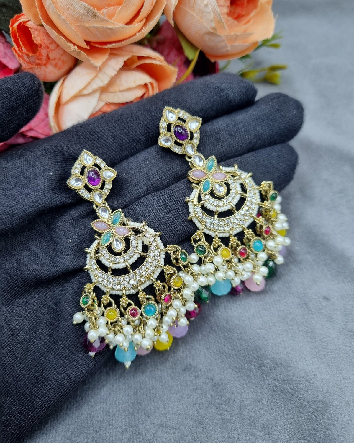 Regal Crescent Earrings with Pearl Drops