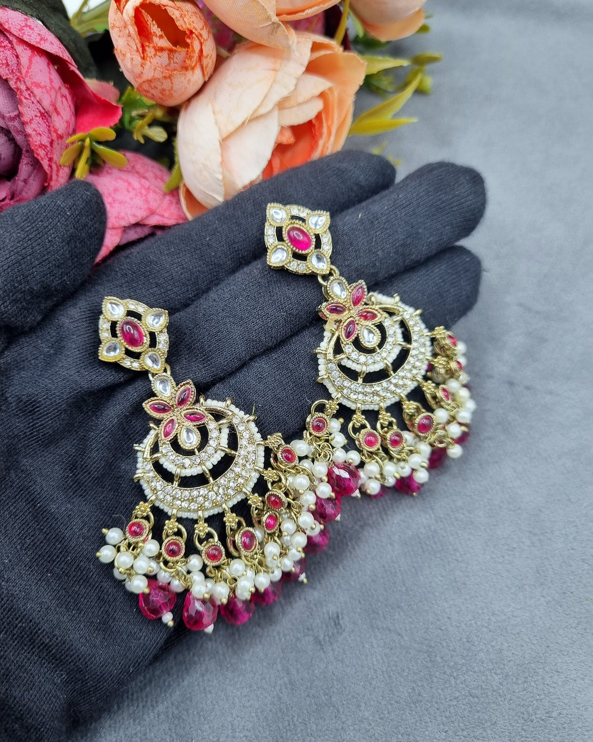 Regal Crescent Earrings with Pearl Drops