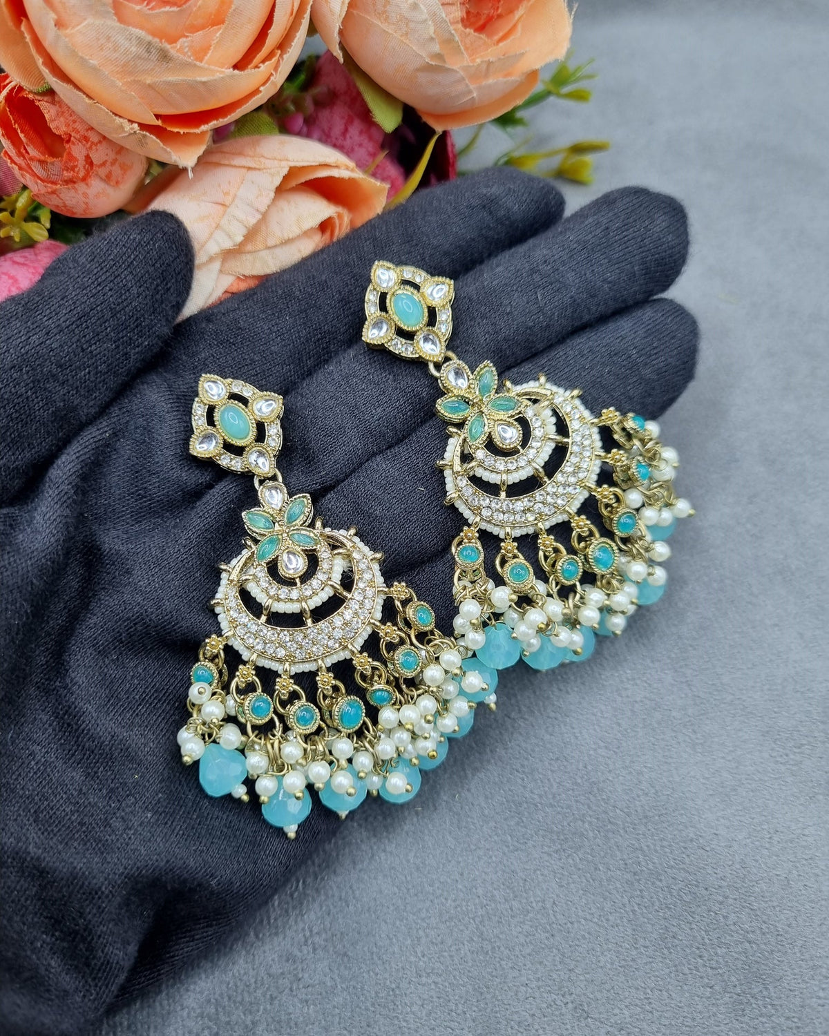 Regal Crescent Earrings with Pearl Drops