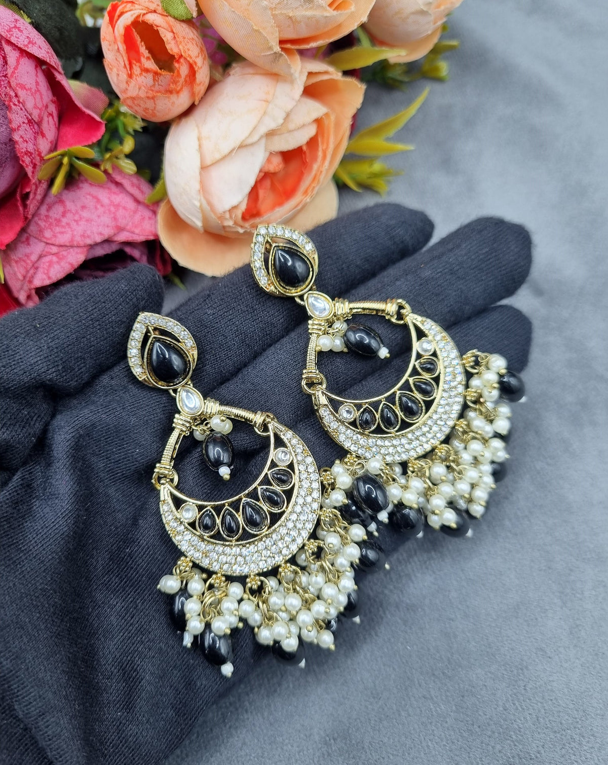 Elegantly Detailed Earrings with Pearl Cluster Fringe