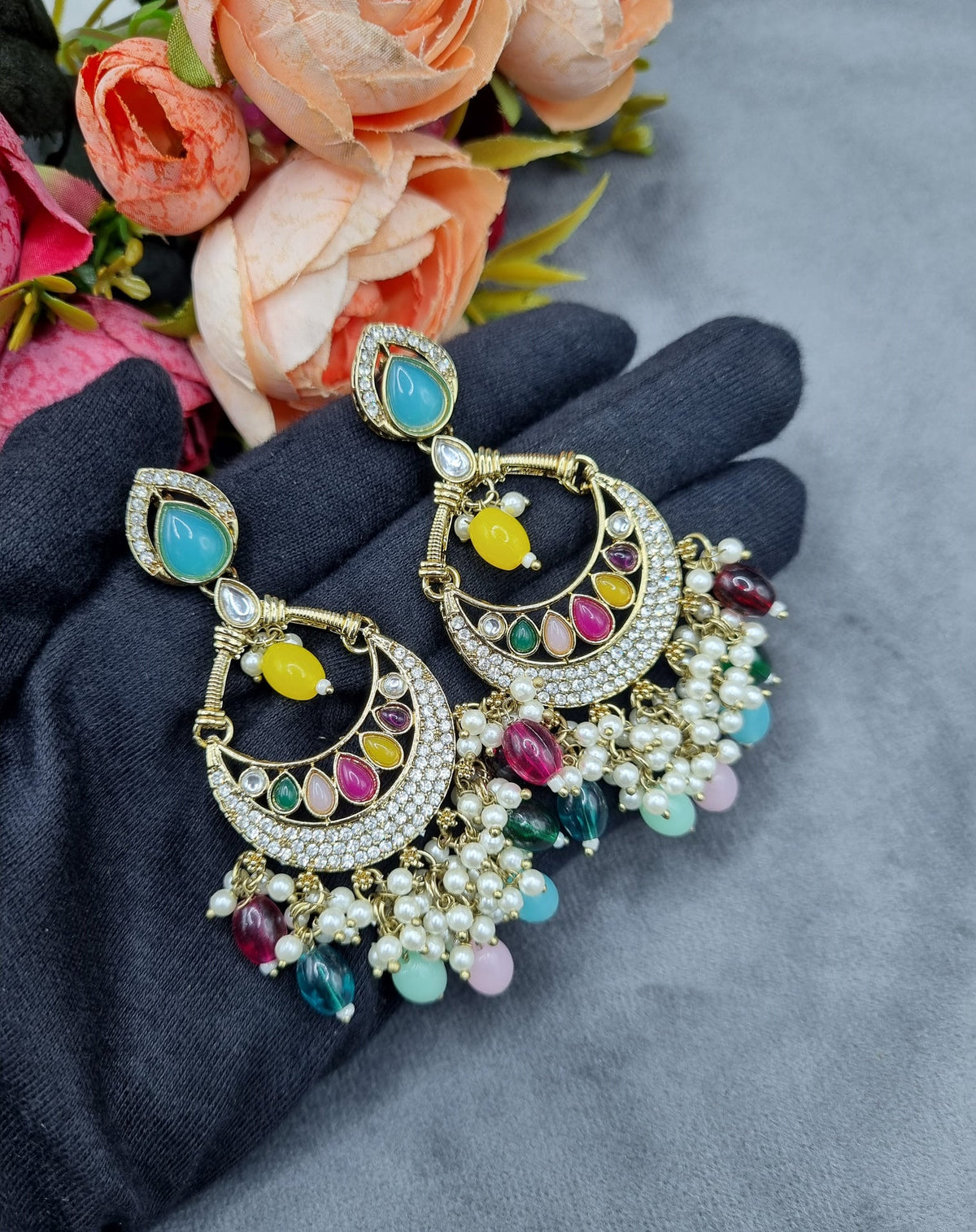 Elegantly Detailed Earrings with Pearl Cluster Fringe