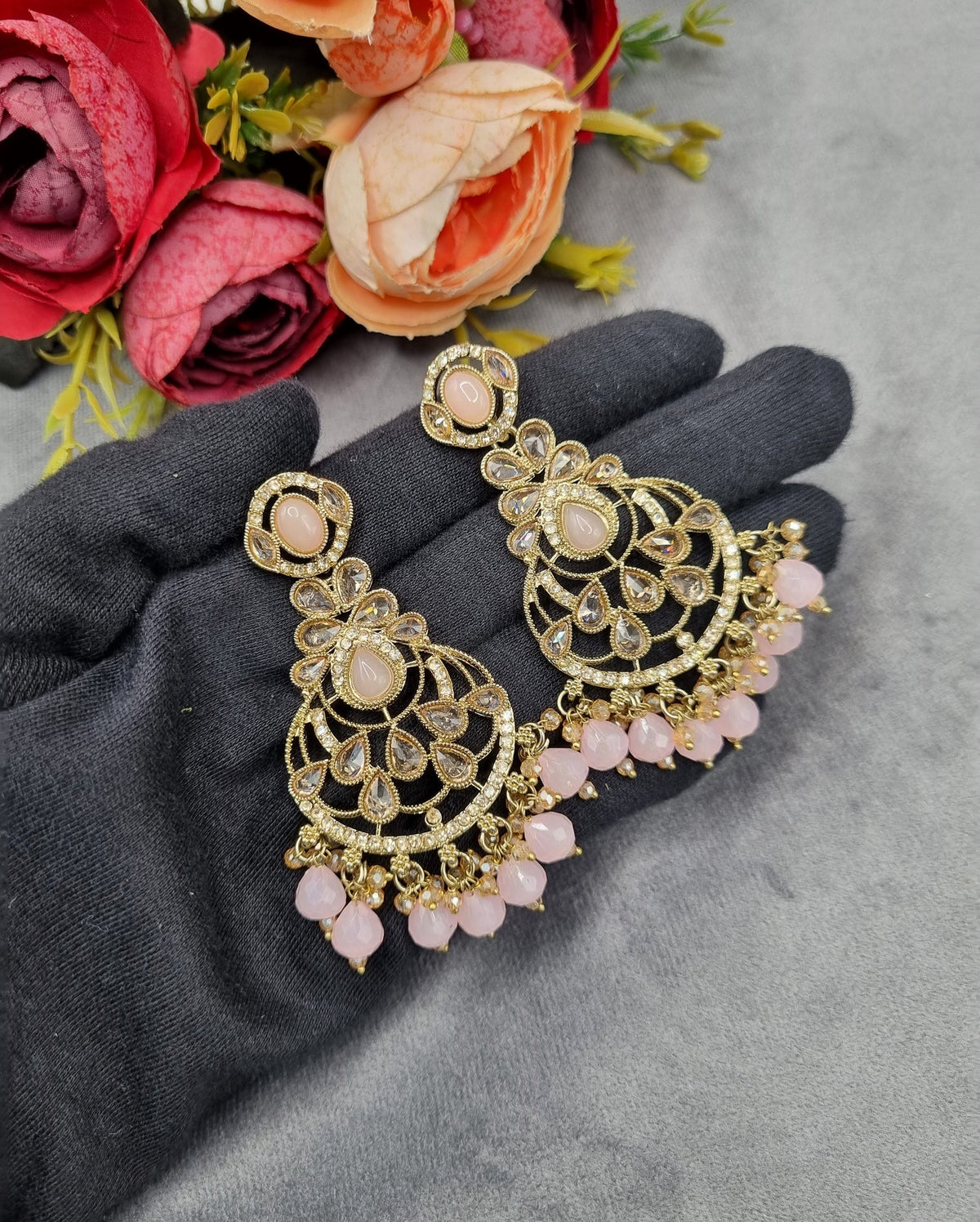 Intricate Chandbali Statement Earrings with Pearl Cluster Drops