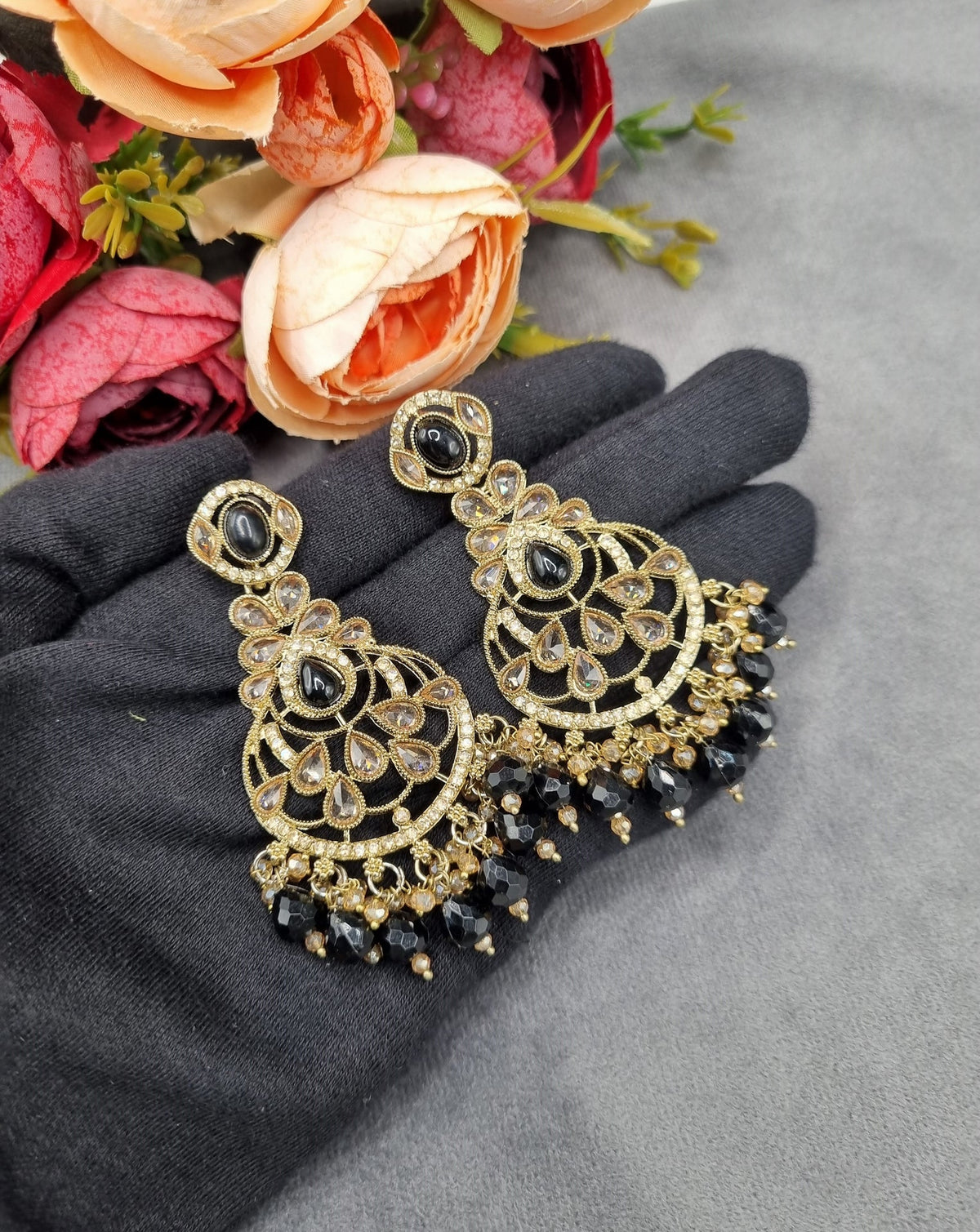 Intricate Chandbali Statement Earrings with Pearl Cluster Drops
