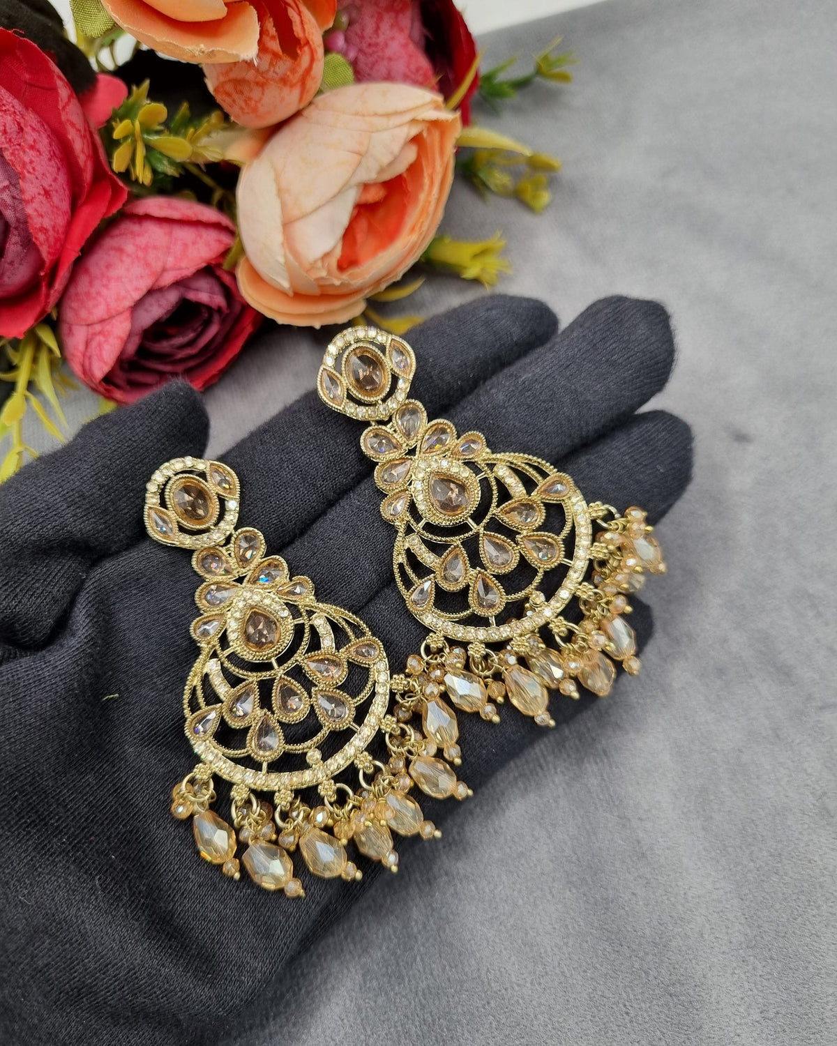 Intricate Chandbali Statement Earrings with Pearl Cluster Drops