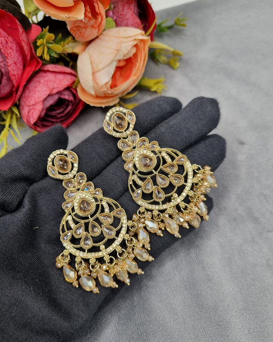 Intricate Chandbali Statement Earrings with Pearl Cluster Drops