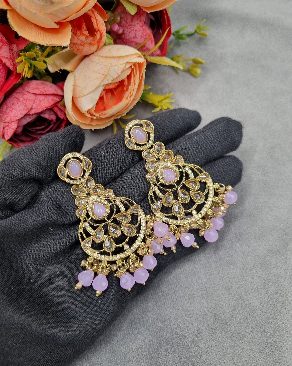 Intricate Chandbali Statement Earrings with Pearl Cluster Drops