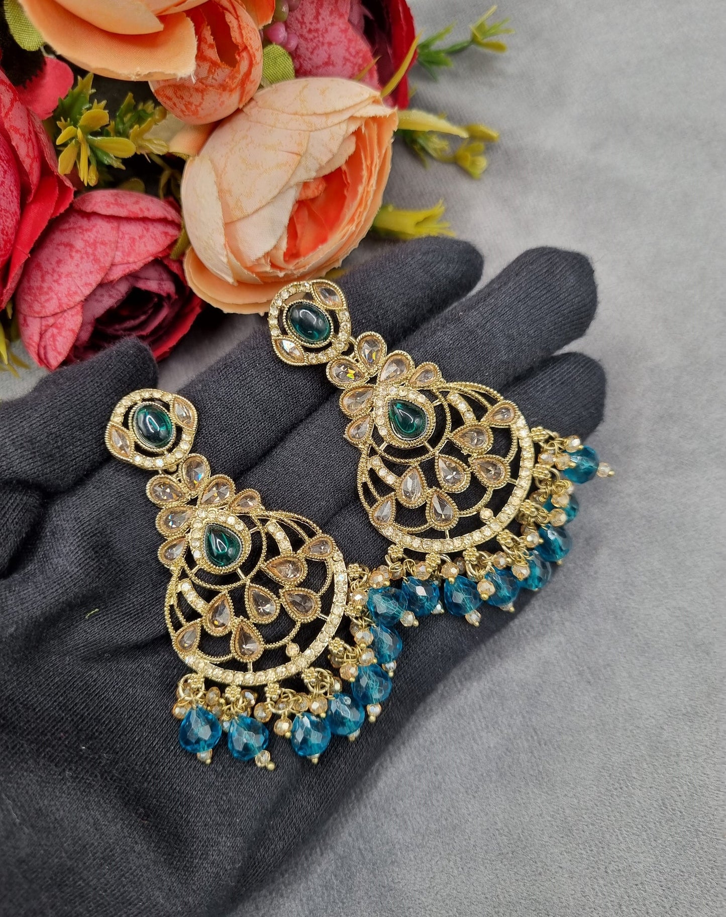 Intricate Chandbali Statement Earrings with Pearl Cluster Drops