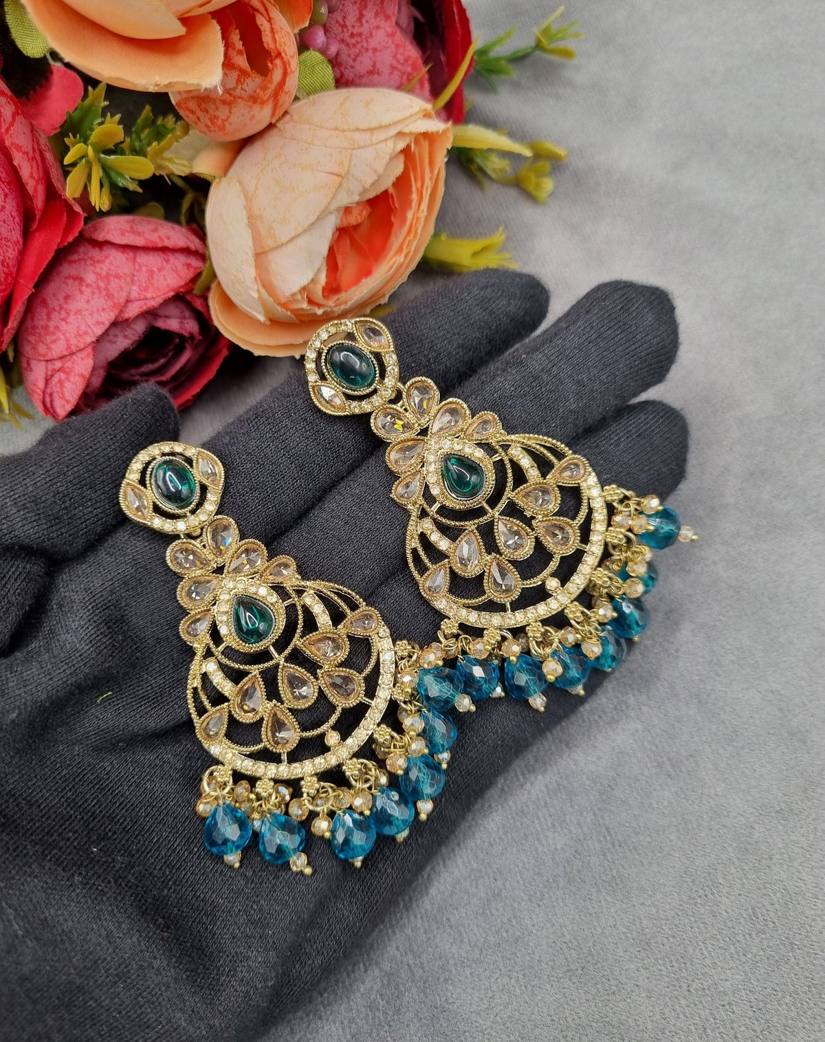Intricate Chandbali Statement Earrings with Pearl Cluster Drops