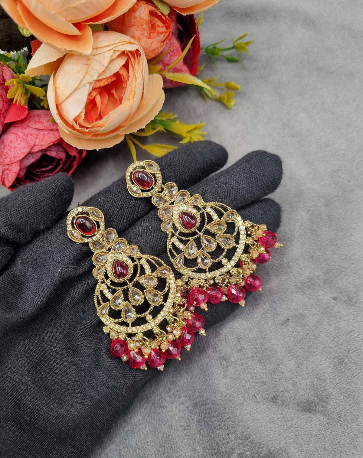 Intricate Chandbali Statement Earrings with Pearl Cluster Drops