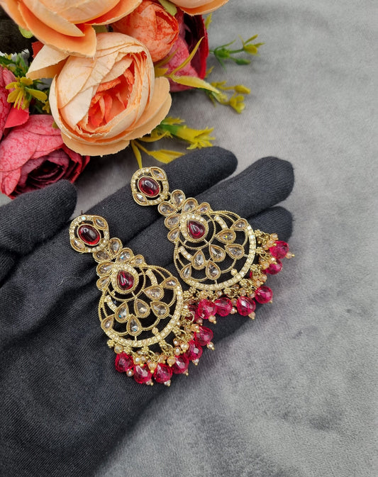 Intricate Chandbali Statement Earrings with Pearl Cluster Drops