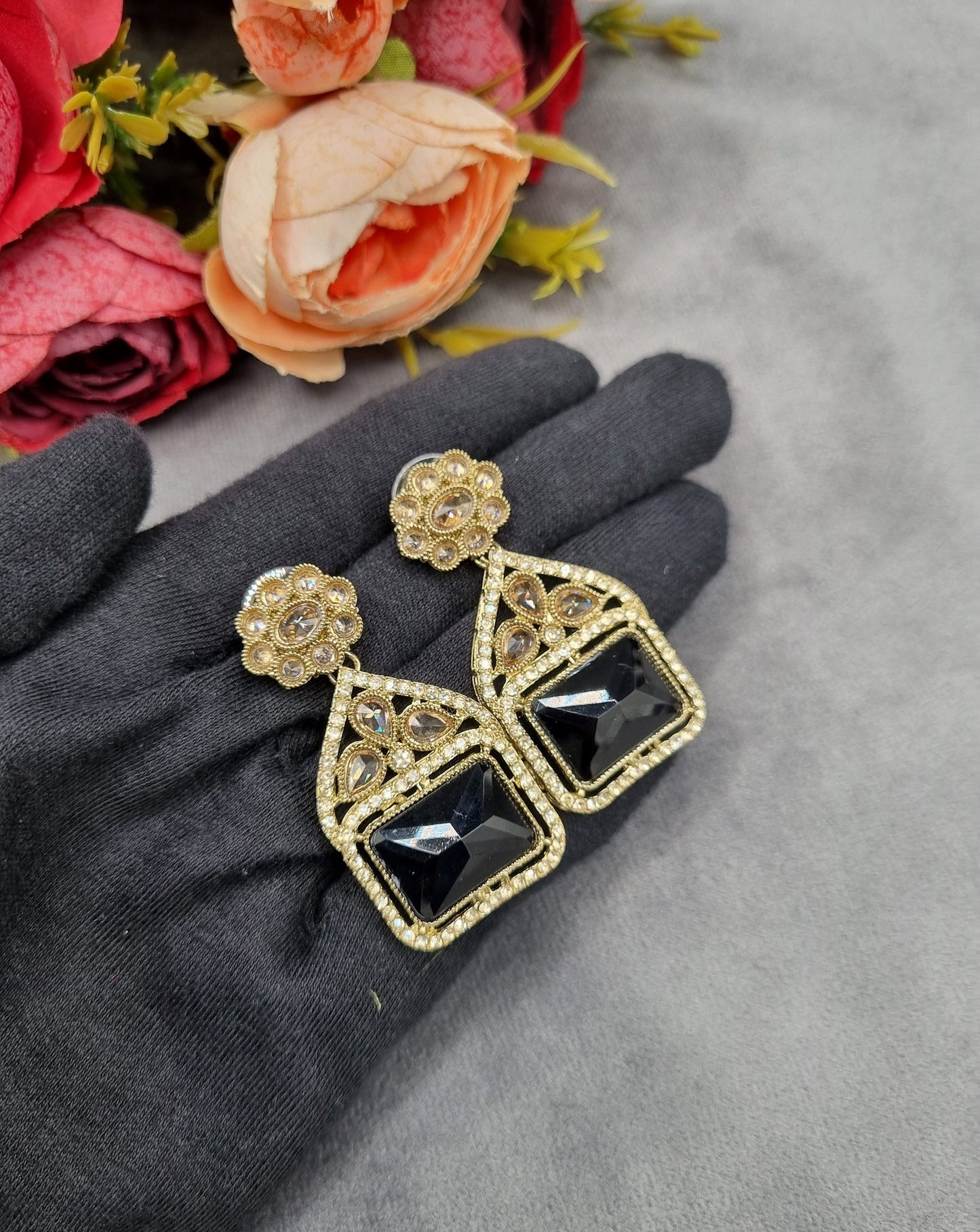 Geometric Crystal Statement Drop Earrings