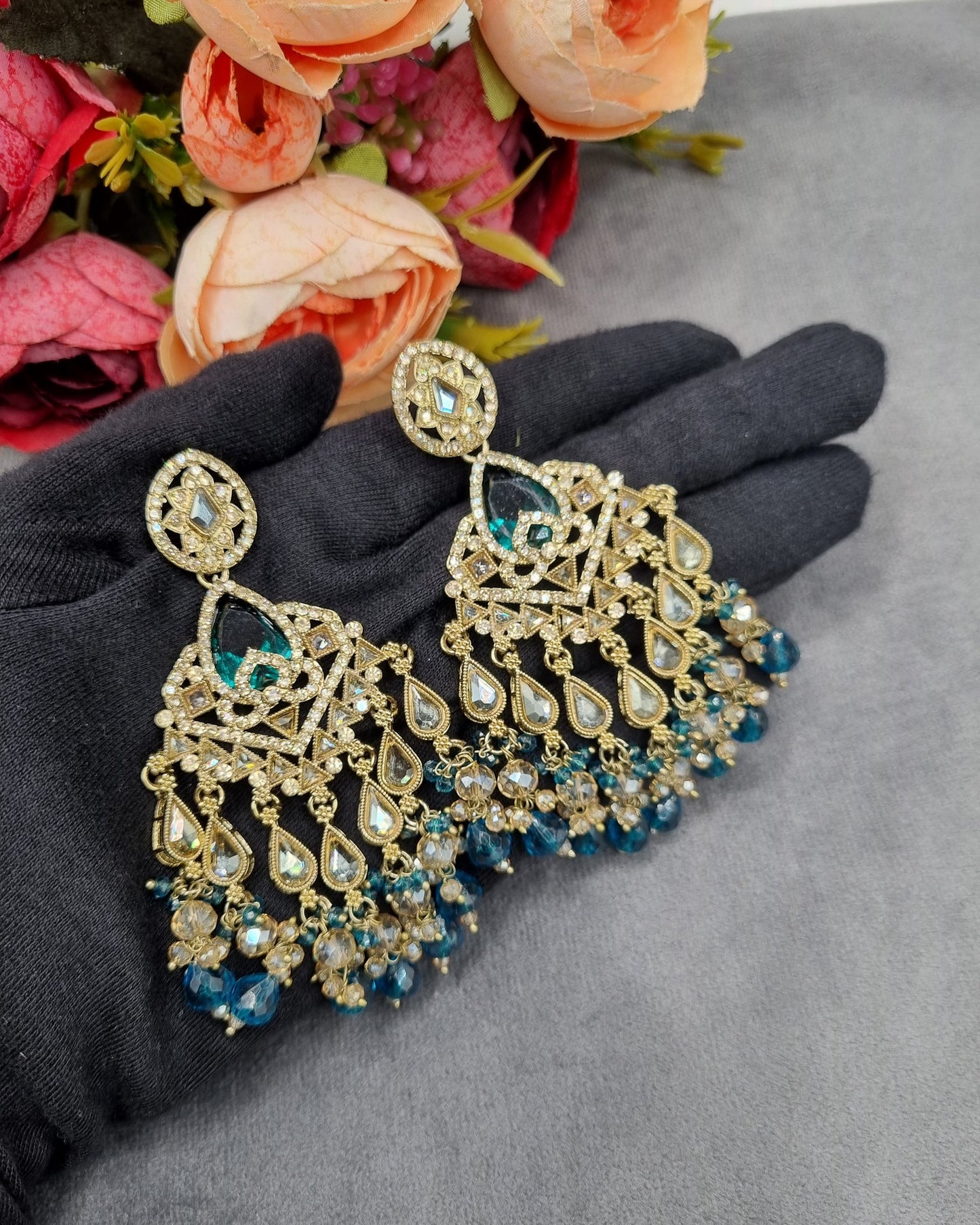 Pearl Cluster Chandelier Statement Earrings