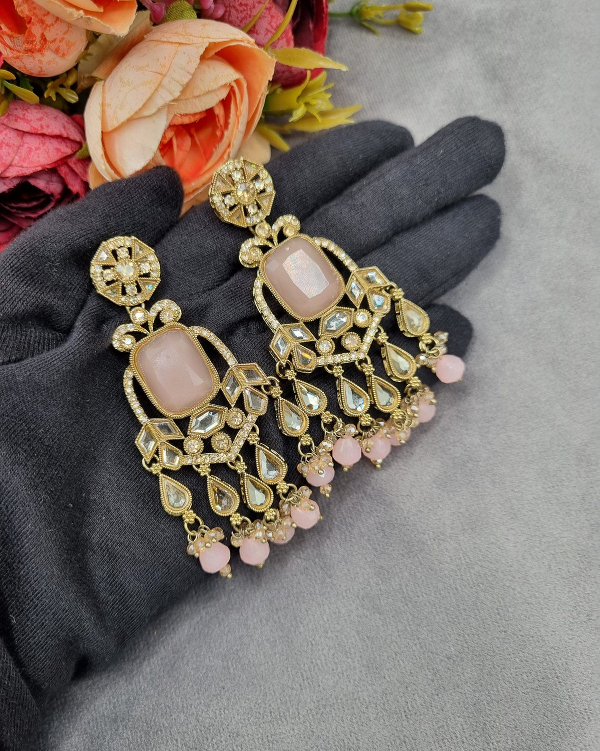 Geometric Stone Chandelier Drop Earrings