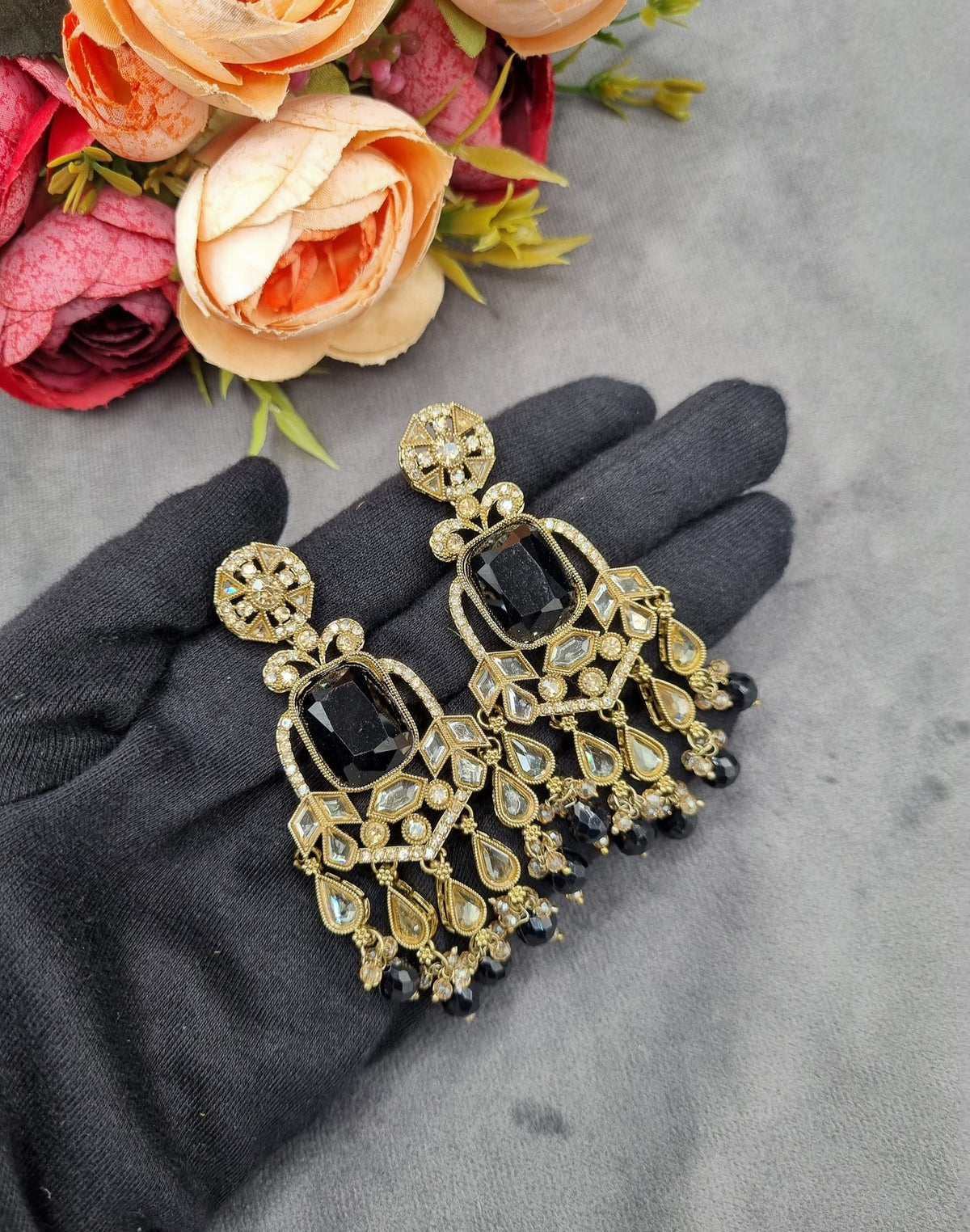 Geometric Stone Chandelier Drop Earrings