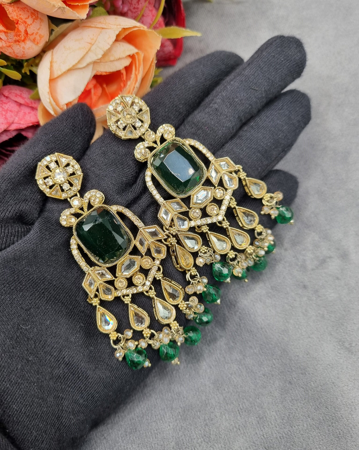 Geometric Stone Chandelier Drop Earrings
