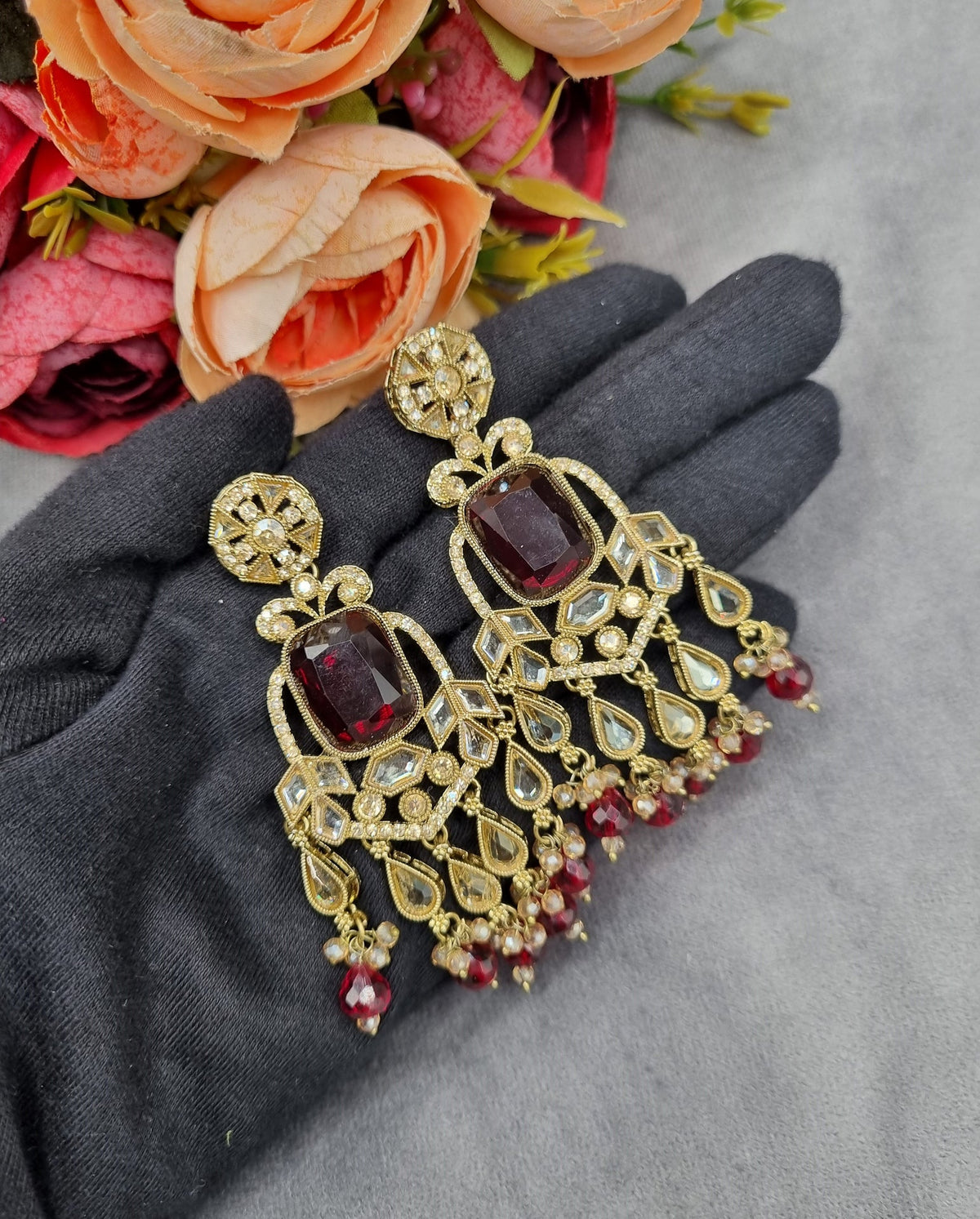 Geometric Stone Chandelier Drop Earrings