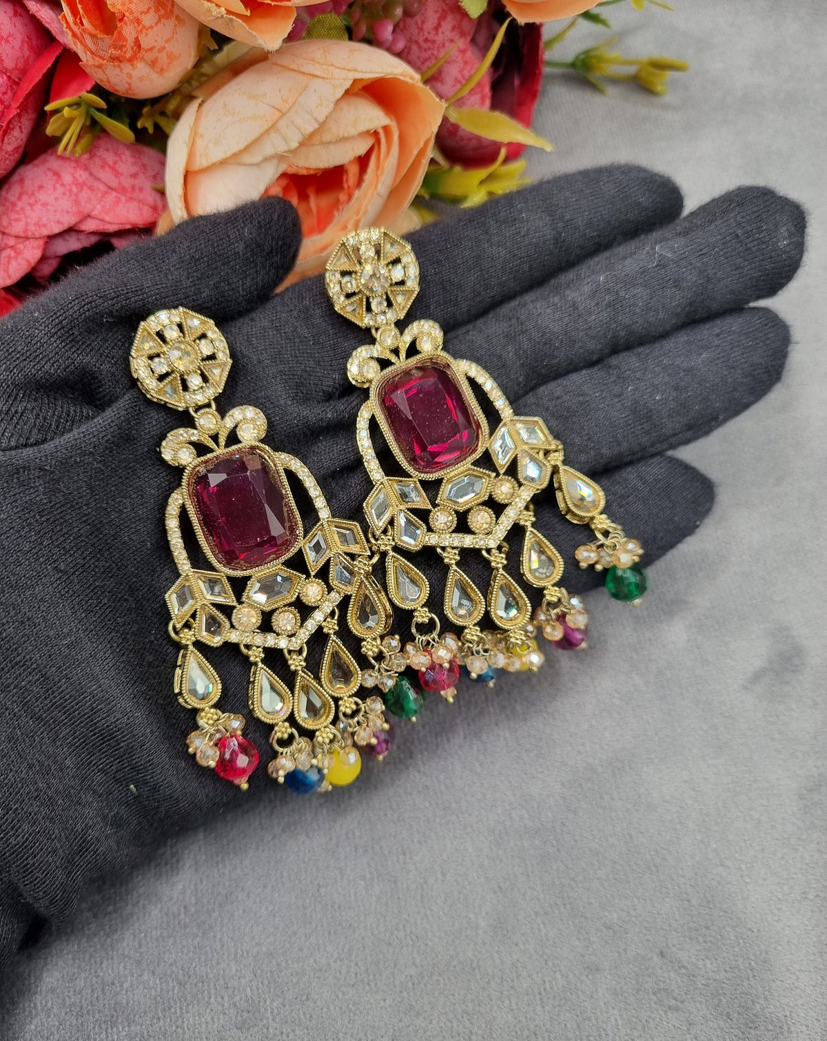 Geometric Stone Chandelier Drop Earrings