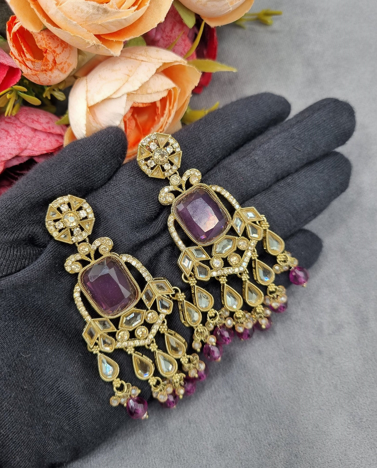 Geometric Stone Chandelier Drop Earrings
