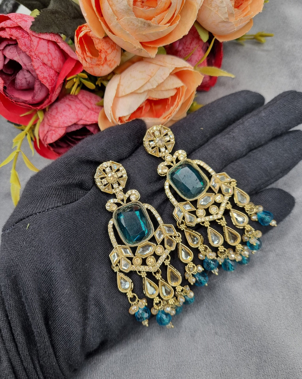 Geometric Stone Chandelier Drop Earrings