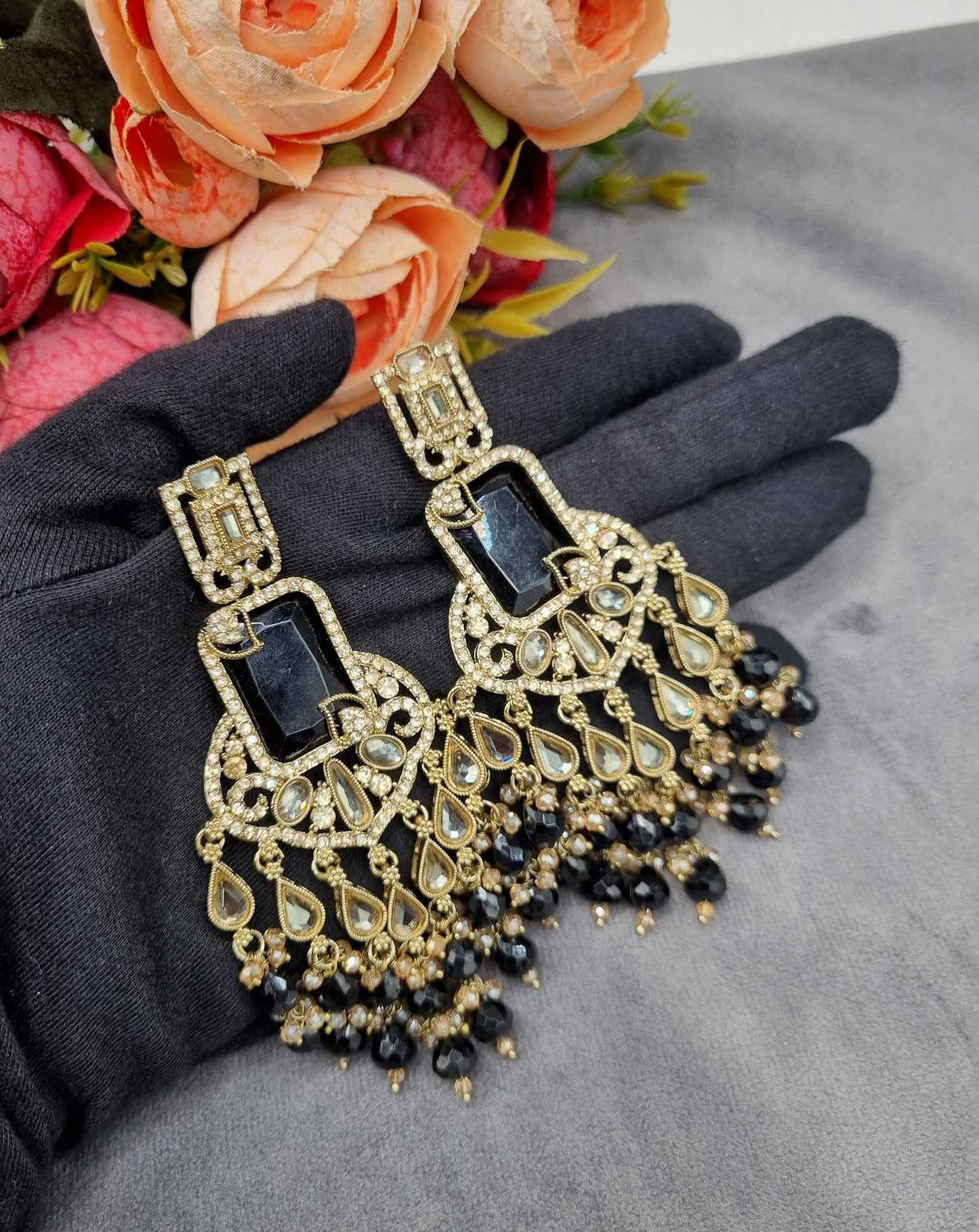 Pearl Fringe Statement Chandelier Earrings
