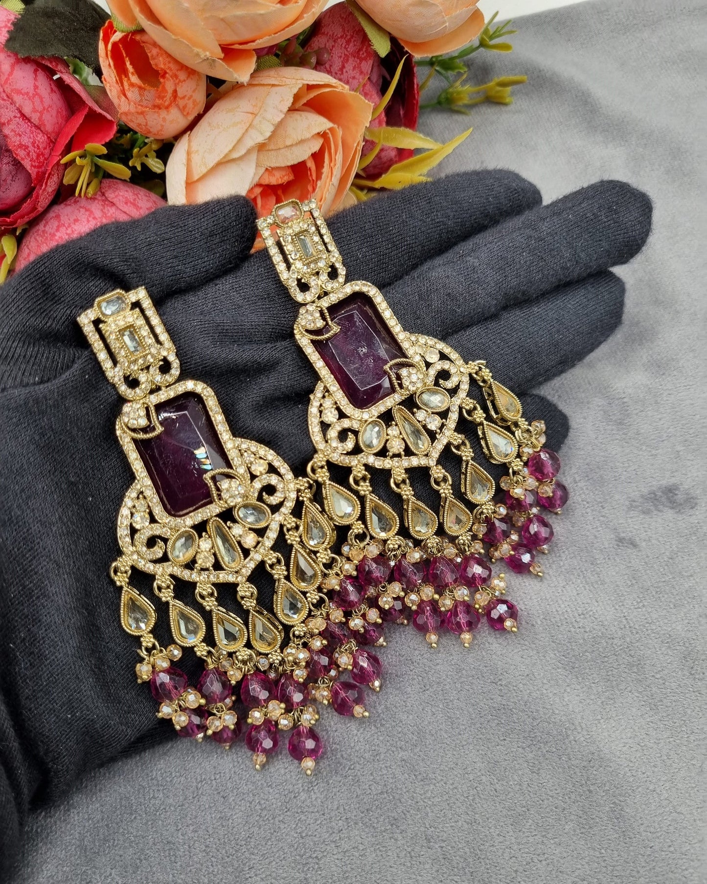 Pearl Fringe Statement Chandelier Earrings