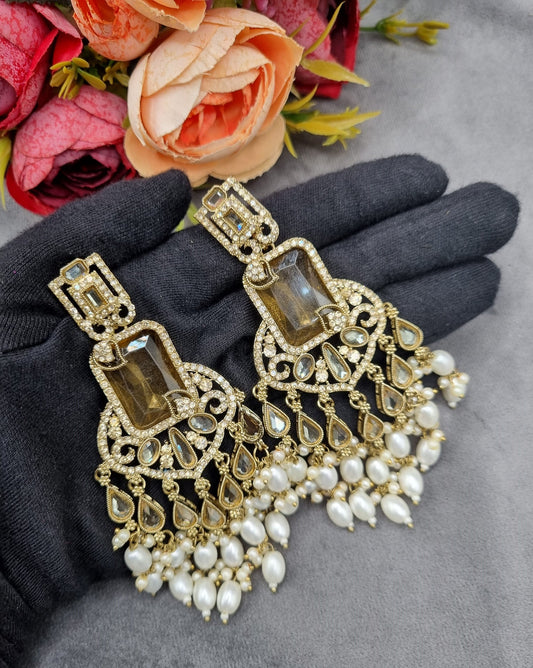 Pearl Fringe Statement Chandelier Earrings