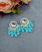 Circular Mirror Stud Earrings with Faceted Crystal Fringe