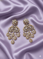 Antique Gold Finish Floral Kundan Chandelier Drops Earrings For Woman