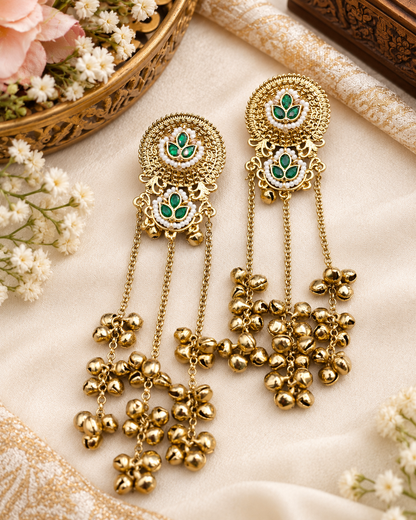 Ghungroo Tassel Floral Drop Earrings