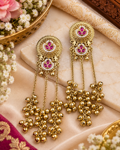 Ghungroo Tassel Floral Drop Earrings