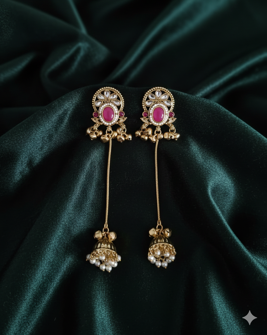 Royal Kashmiri Ghungroo with Chain Drop Dangles Earrings For Woman