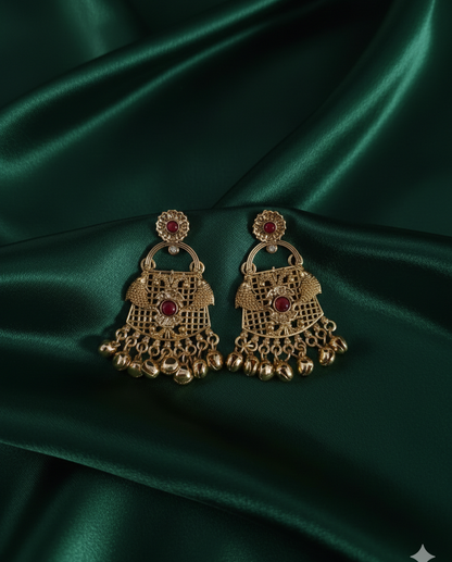 Antique Gold Dangle Drop Ghungroos Earrings For Woman & Girls