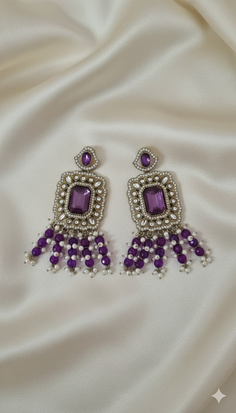 Pastel Pink & Gold Rectangle Chandelier Earrings