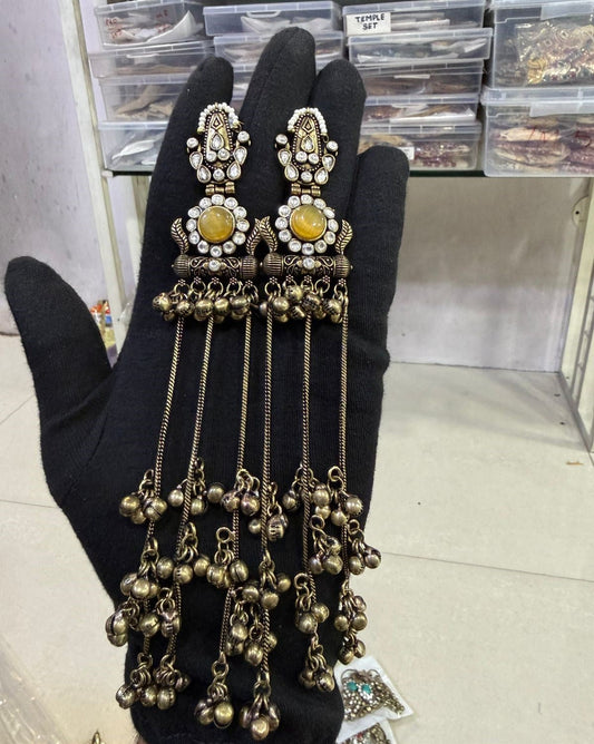 Oxidized Gold Long Kashmiri Earrings