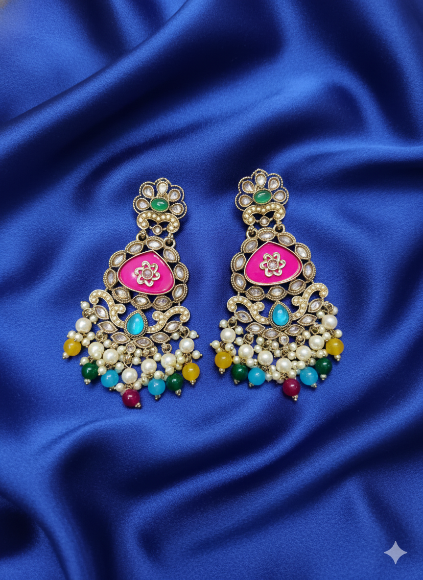 Heritage Emerald Green Floral Chandelier Drops Earring