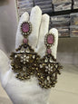Ruby Red Gold Oxidized Earrings