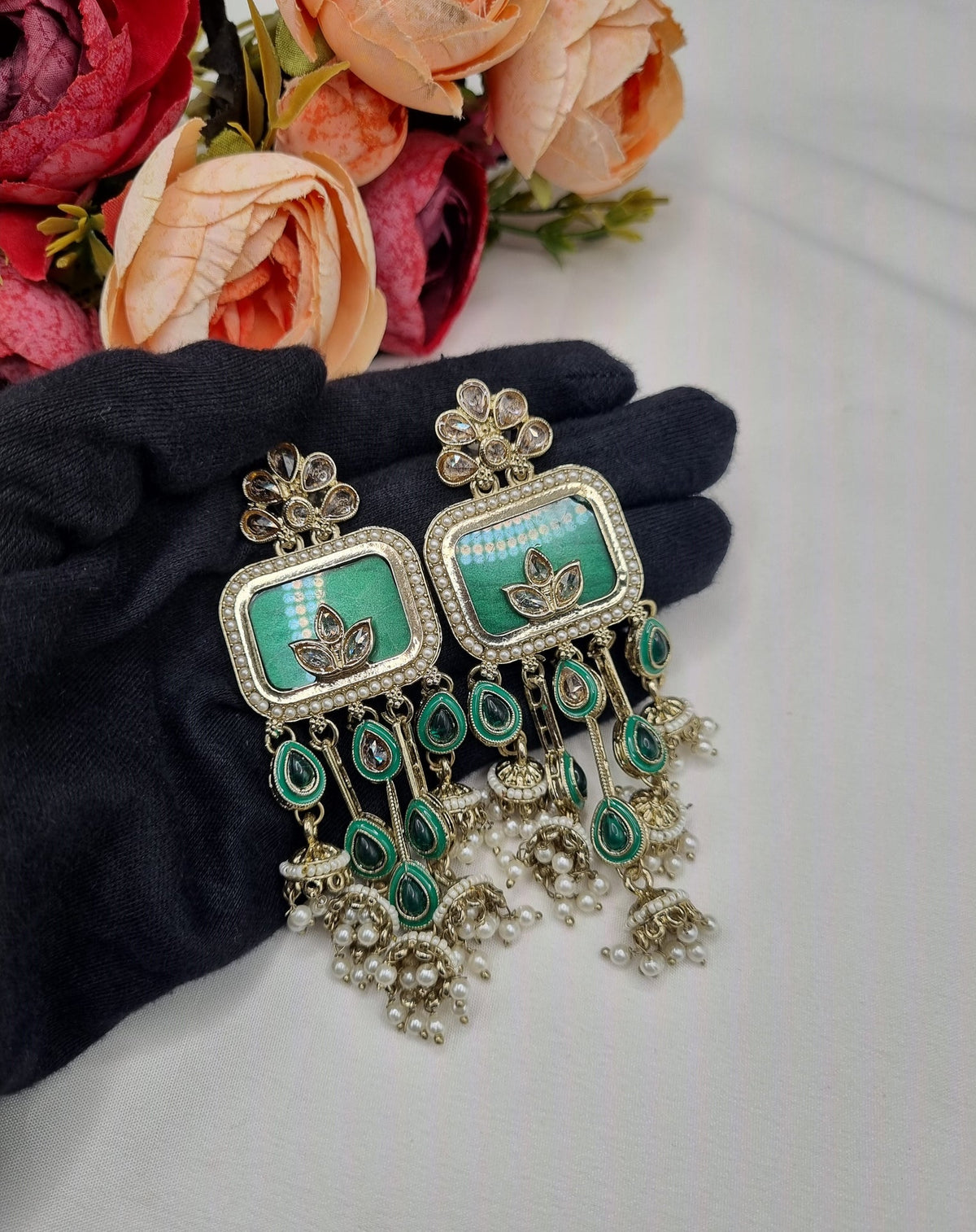 TRADITIONAL RECTANGULAR STATEMENT JHUMKA EARRINGS