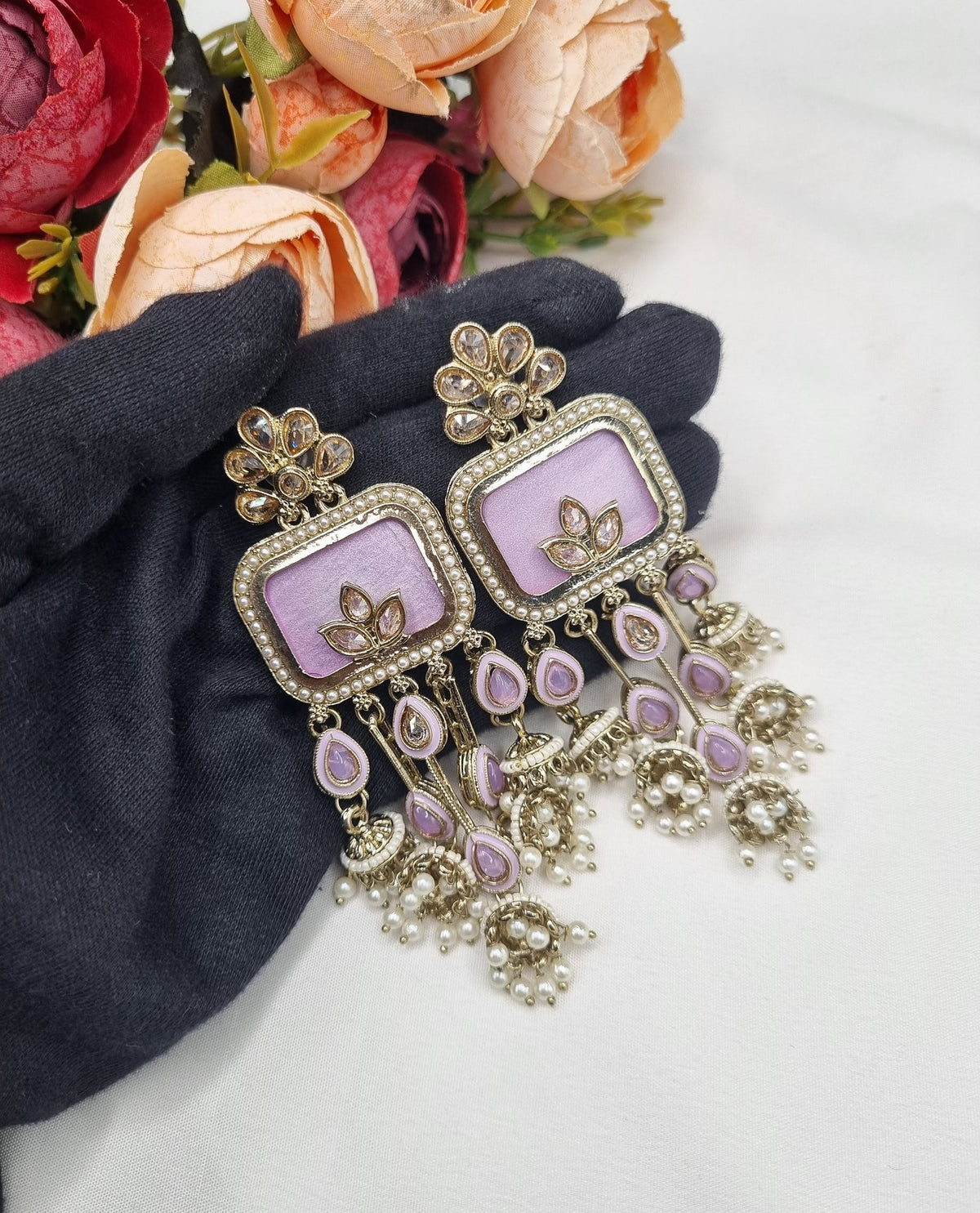 TRADITIONAL RECTANGULAR STATEMENT JHUMKA EARRINGS